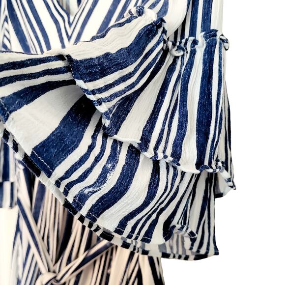Lulus Cast Away Striped Blue and White Tassel Belted Skater Dress Women's Size M - Picture 8 of 12